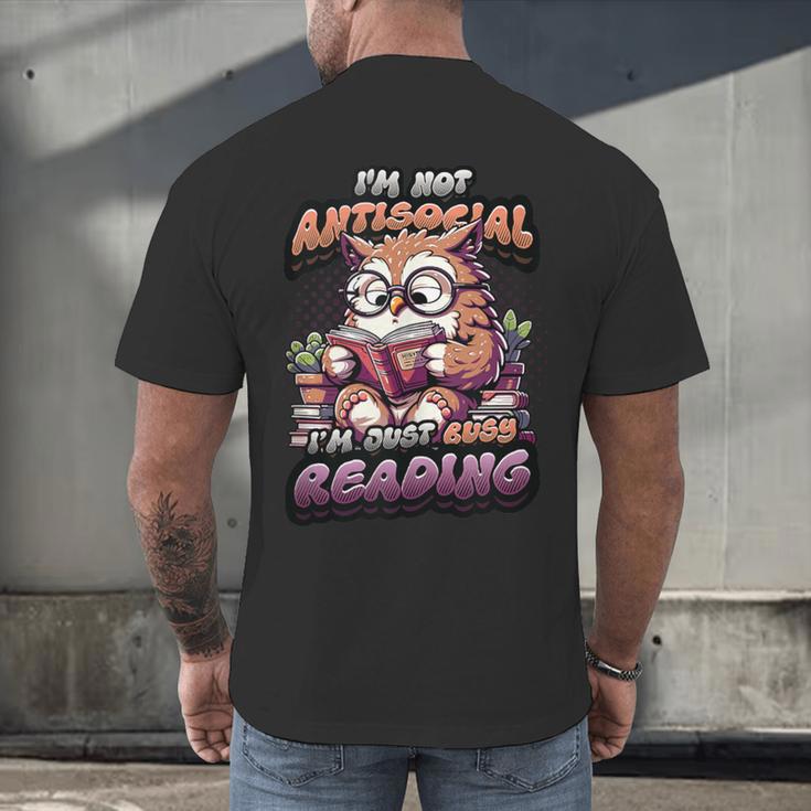 Book Lover Owl Reading Books Introvert Bookworm Men's Back Print T-Shirt Book Lover Owl Reading Books Introvert Bookworm Men's Back Print T-Shirt