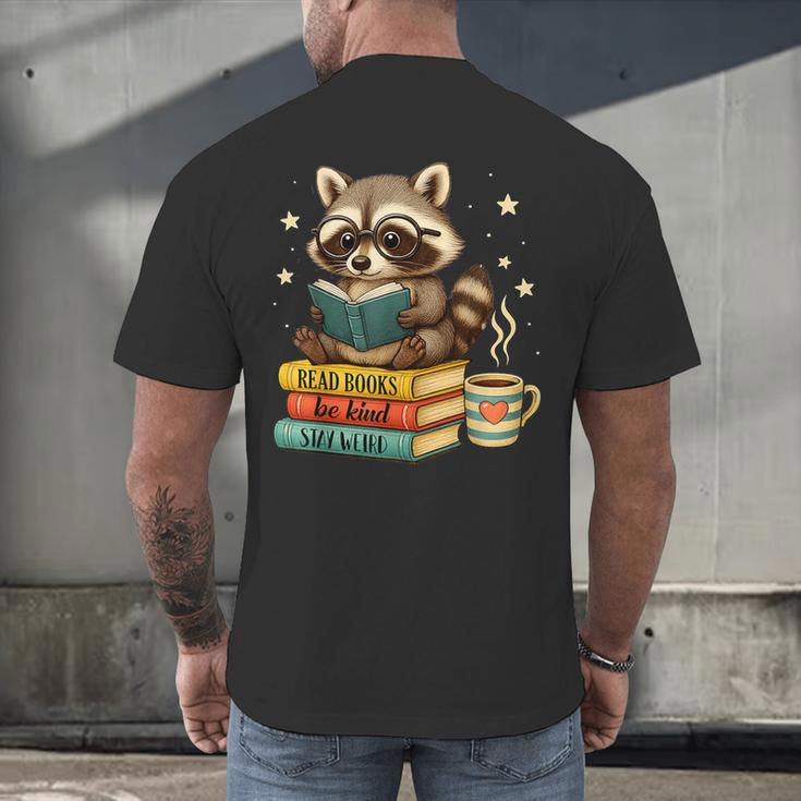 Book Lover Racoon Reading Bookish Library Read Books Be Kind Men's Back Print T-Shirt