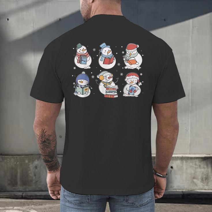 Book Lover Teacher Snowman Reading Books Christmas Winter Men's Back Print T-Shirt