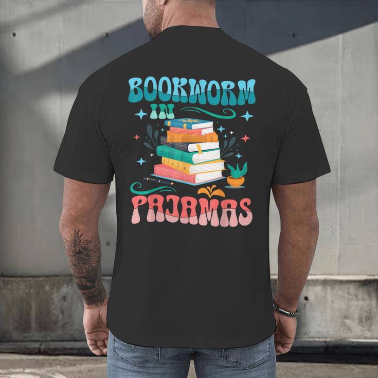 Book Reader Librarian Bookworm In Pajamas Book And Pajama Men's Back Print T-Shirt Book Reader Librarian Bookworm In Pajamas Book And Pajama Men's Back Print T-Shirt