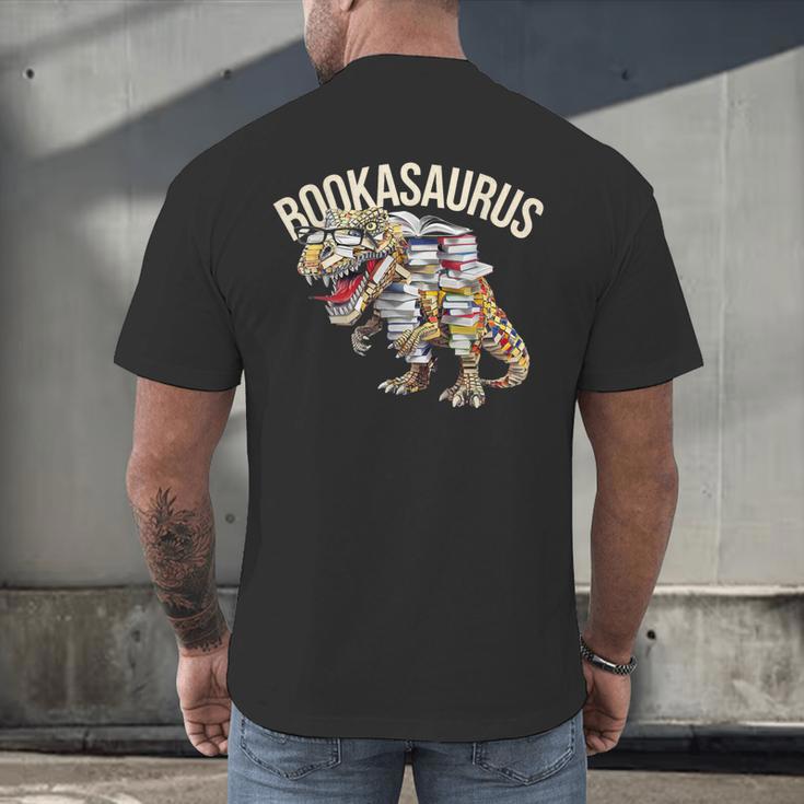 Book Reading Dinosaur T-Rex Dino Bookworm Men's Back Print T-Shirt