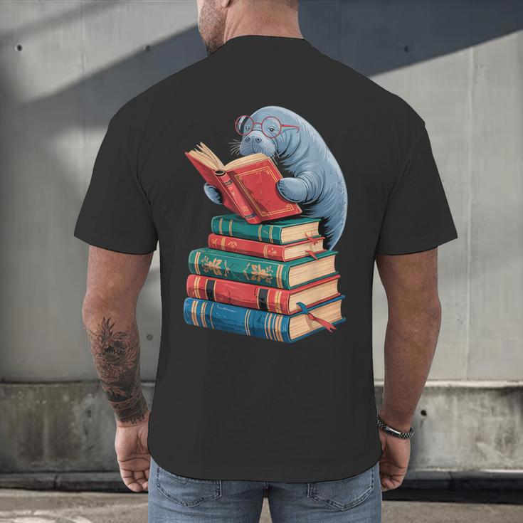 Book Reading Book Reader Manatees Sea Animal Sea Cow Manatee Men's Back Print T-Shirt