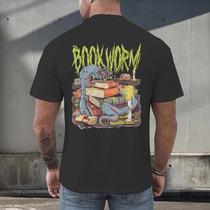 Graphic Book Worm Monster Horror Reading Book Lover Men's Back Print T-Shirt