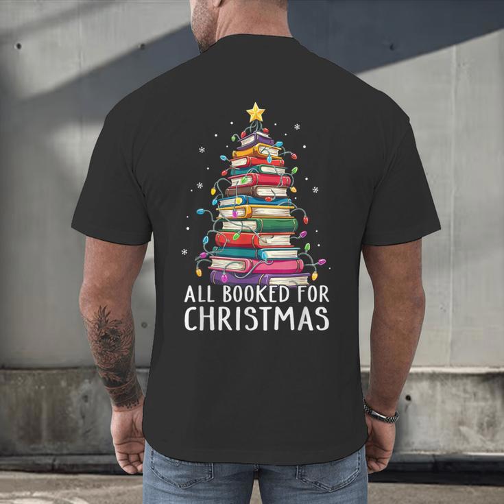 All Booked For Christmas Book Christmas Tree Lights Men's Back Print T-Shirt