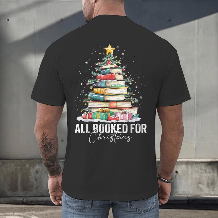 All Booked For Christmas Coquette Books Teacher Xmas Tree Men's Back Print T-Shirt All Booked For Christmas Coquette Books Teacher Xmas Tree Men's Back Print T-Shirt