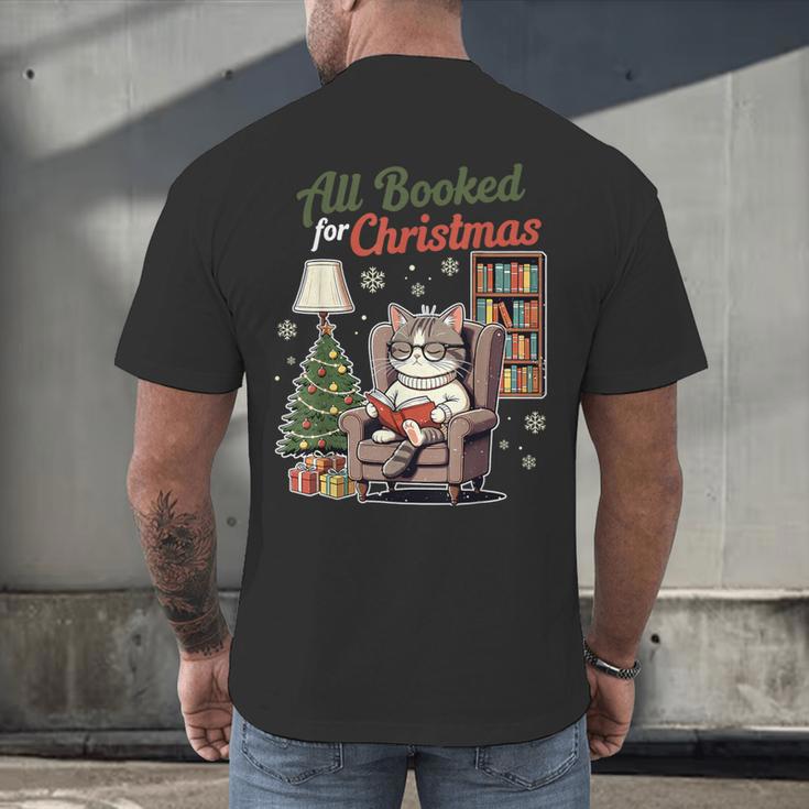 All Booked For Christmas Cute Bookish Cat Lover Men's Back Print T-Shirt
