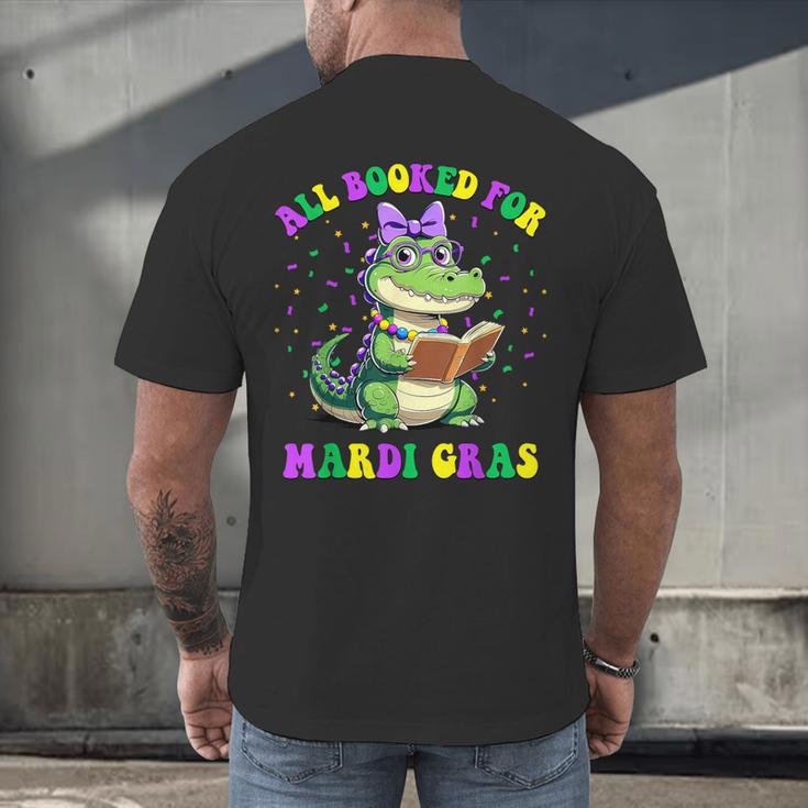 All Booked For Mardi Gras Crocodile Reading Book Teacher Men's Back Print T-Shirt