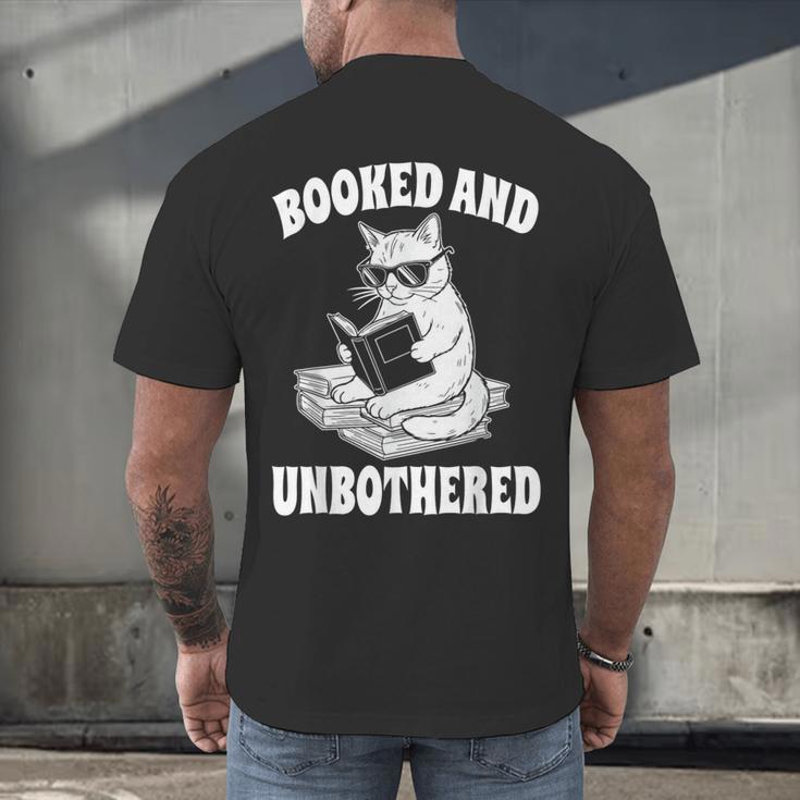 Booked And Unbothered Cat Reading Book Lovers Men's Back Print T-Shirt