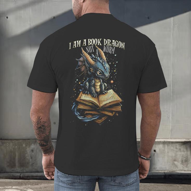 Bookish Quote I Am a Book Dragon Not a Worm Reading Book Men's Back Print T-Shirt