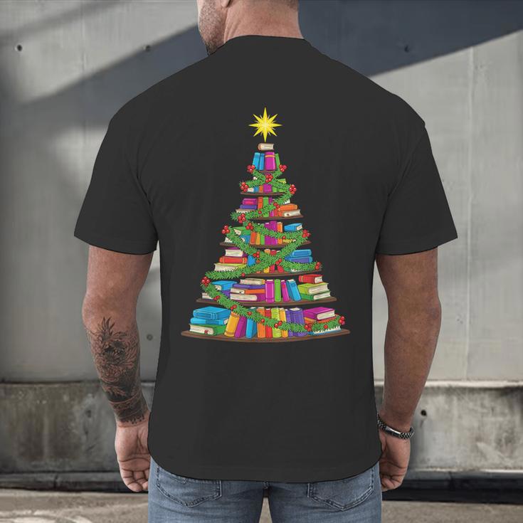 Bookmas Christmas Book Tree Book Lover English Teacher Men's Back Print T-Shirt Bookmas Christmas Book Tree Book Lover English Teacher Men's Back Print T-Shirt