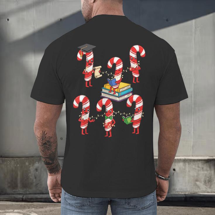 Bookmas Christmas Books Shirt Candy Cane Bookworm Men's Back Print T-Shirt