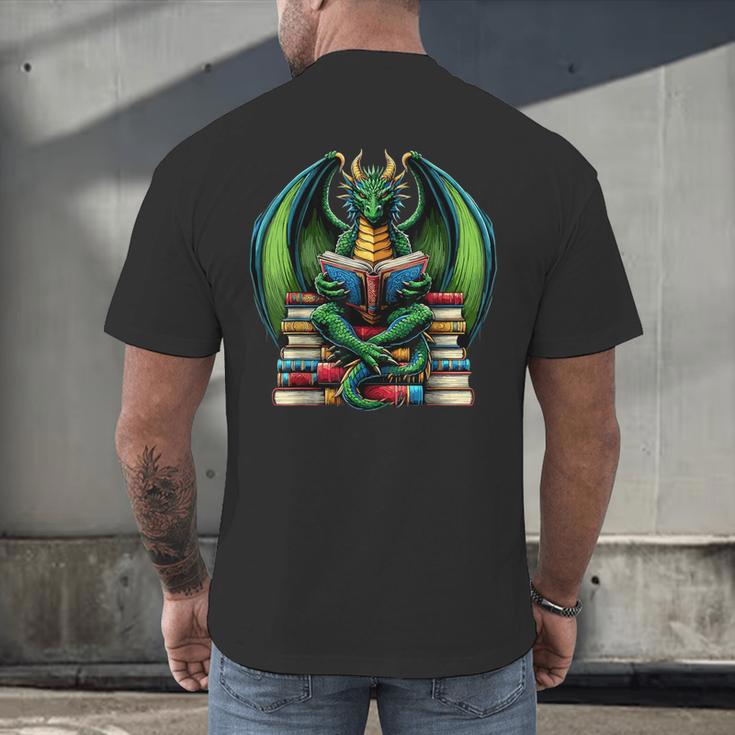 Books Dragon Reading Book Men's Back Print T-Shirt Books Dragon Reading Book Men's Back Print T-Shirt