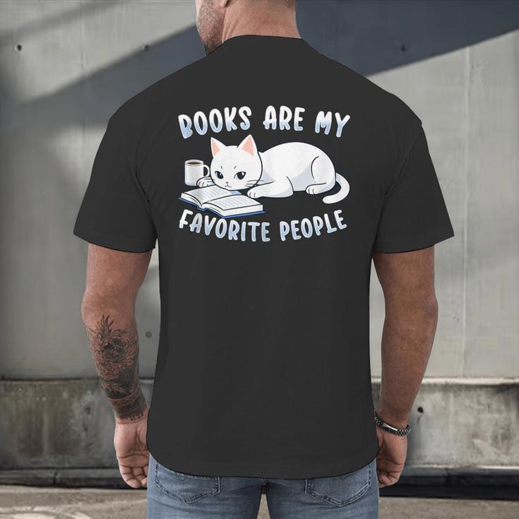 Books Are My Favorite People Cat With Coffee Mug Book Lovers Men's Back Print T-Shirt Books Are My Favorite People Cat With Coffee Mug Book Lovers Men's Back Print T-Shirt