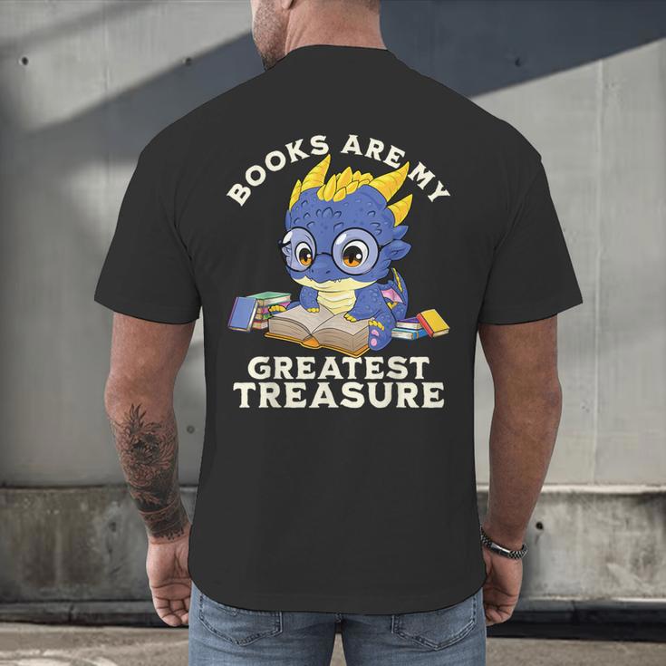 Books Are My Greatest Treasure Kawaii Dragon Reading Books Men's Back Print T-Shirt