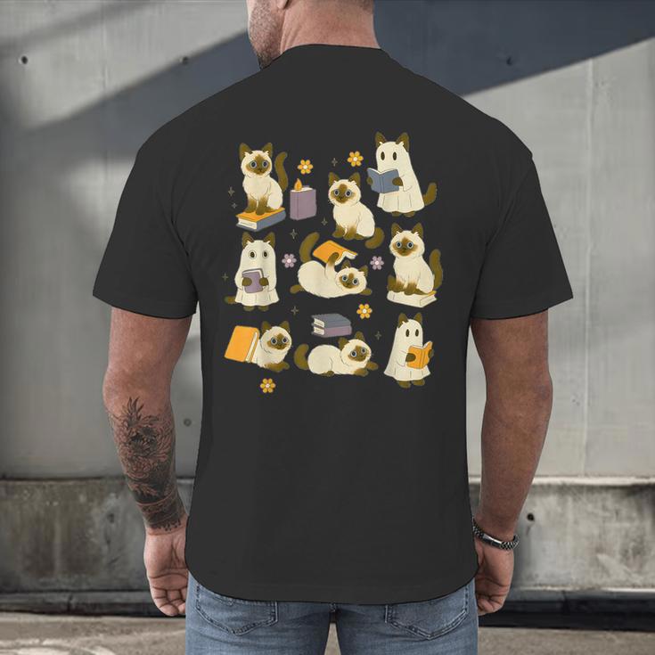 Books Lover Bookish Ghost Himalayan Cat Reading Halloween Men's Back Print T-Shirt