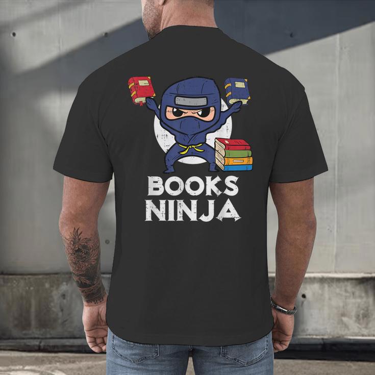 Books Ninja Read Reading Librarian Book Toddler Boys Kids Men's Back Print T-Shirt