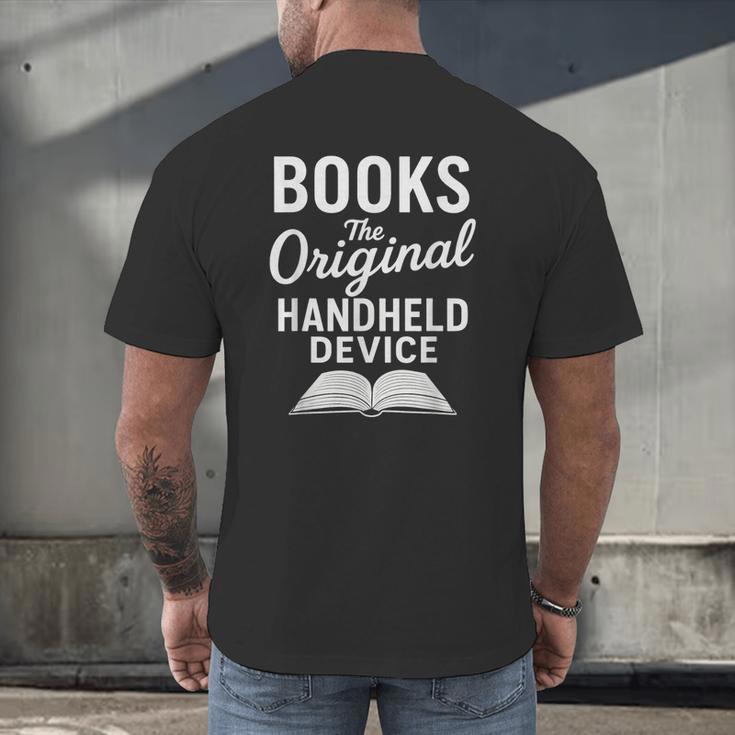 Books The Original Handheld Device – Reading Men's Back Print T-Shirt Books The Original Handheld Device – Reading Men's Back Print T-Shirt