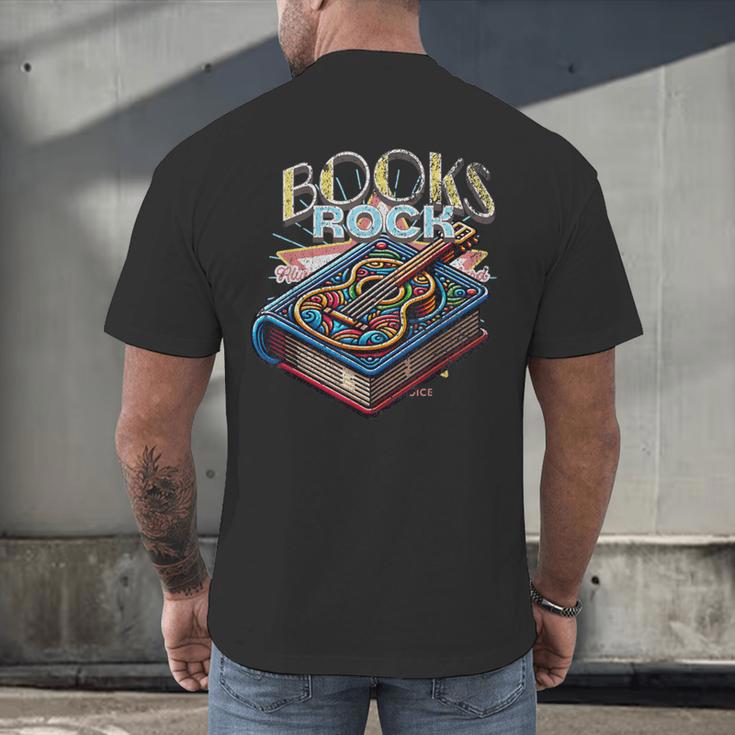 Books Rock Rock'n Roll Science Of Reading Teachers Guitar Men's Back Print T-Shirt Books Rock Rock'n Roll Science Of Reading Teachers Guitar Men's Back Print T-Shirt