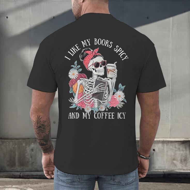 I Like My Books Spicy And My Coffee ICY Skeleton Women Men's Back Print T-Shirt