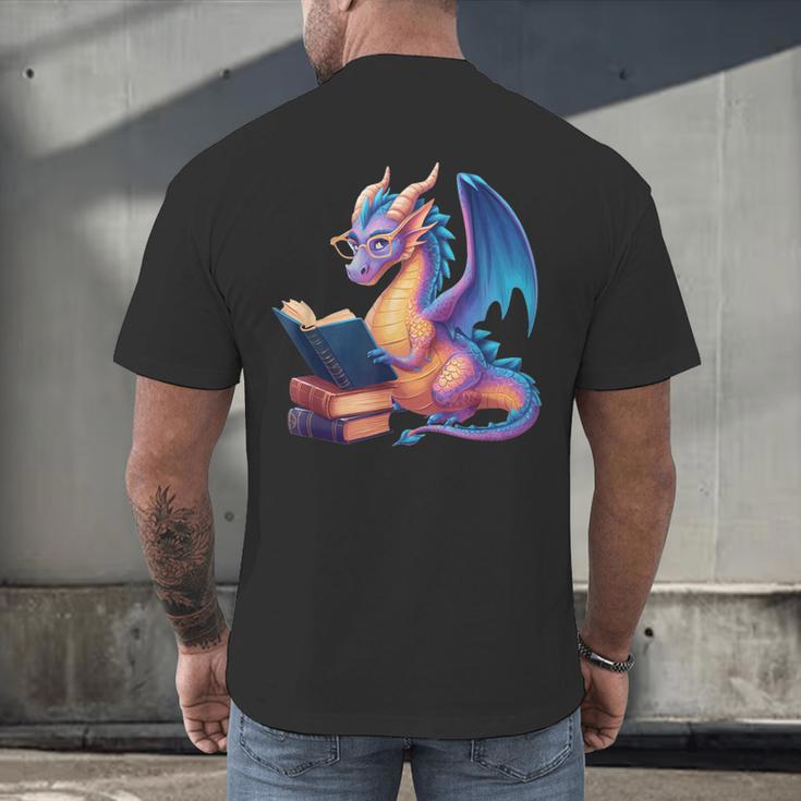 Bookworm Book Lover Women Girls Dragon Reading Men's Back Print T-Shirt Bookworm Book Lover Women Girls Dragon Reading Men's Back Print T-Shirt