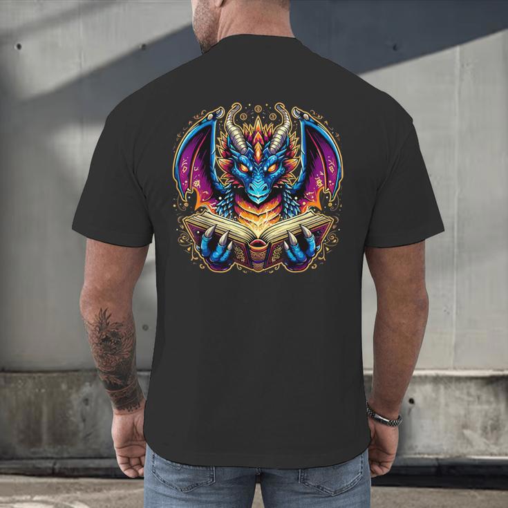 Bookworm Dragon Reading Book Lover Men's Back Print T-Shirt