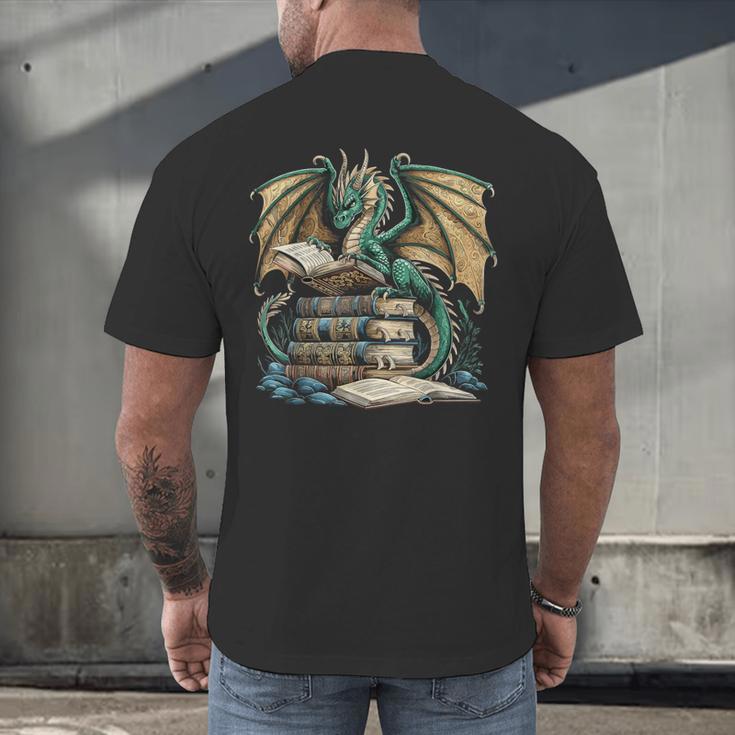Bookworm Dragons Reading Book Dragons And Books Men's Back Print T-Shirt