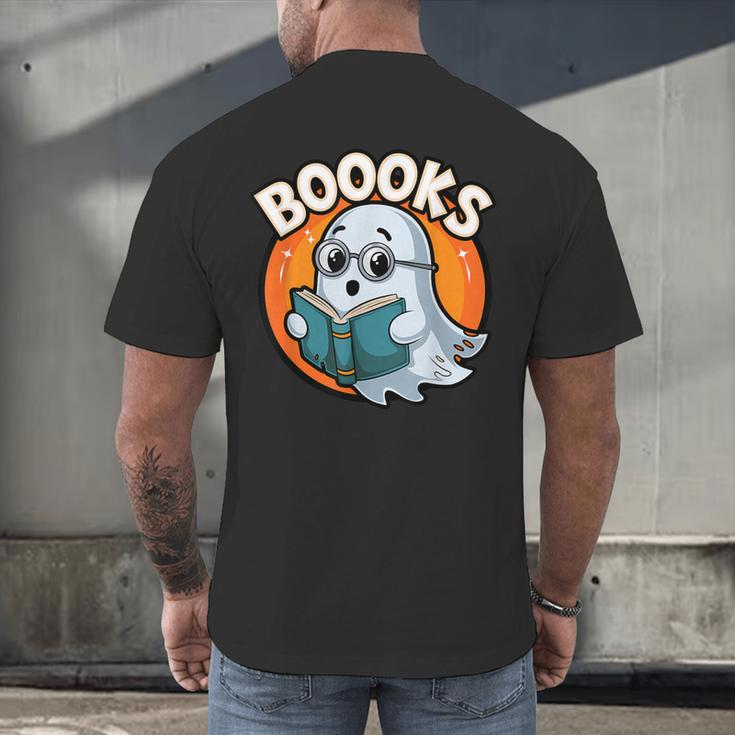 BOOOKS Cute Ghost Reading Books Halloween Men's Back Print T-Shirt