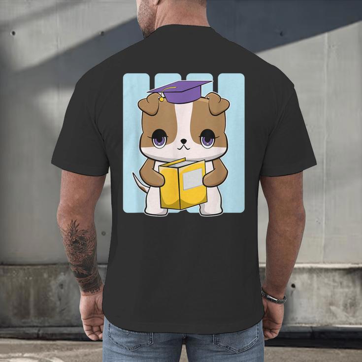 Bulldog Anime Pup Graduation Men's Back Print T-Shirt