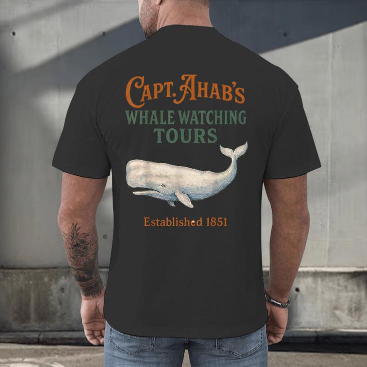 Captain Ahab’s Whale Watching Tours – Moby Book Parody Men's Back Print T-Shirt