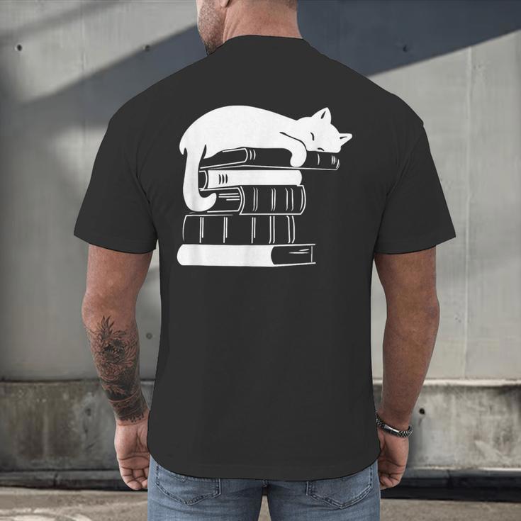 Cat Book Books And Cats Cat Lover Cat Mom Book Lovers Men's Back Print T-Shirt Cat Book Books And Cats Cat Lover Cat Mom Book Lovers Men's Back Print T-Shirt