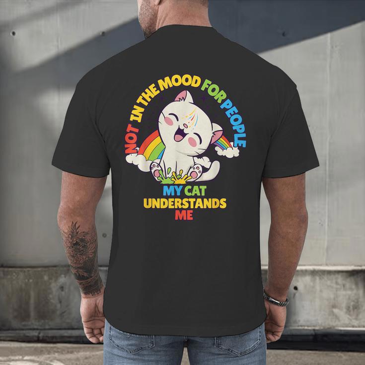 Cat Mom Loves Cats Dad Not In The Mood For People Introvert Men's Back Print T-Shirt Cat Mom Loves Cats Dad Not In The Mood For People Introvert Men's Back Print T-Shirt