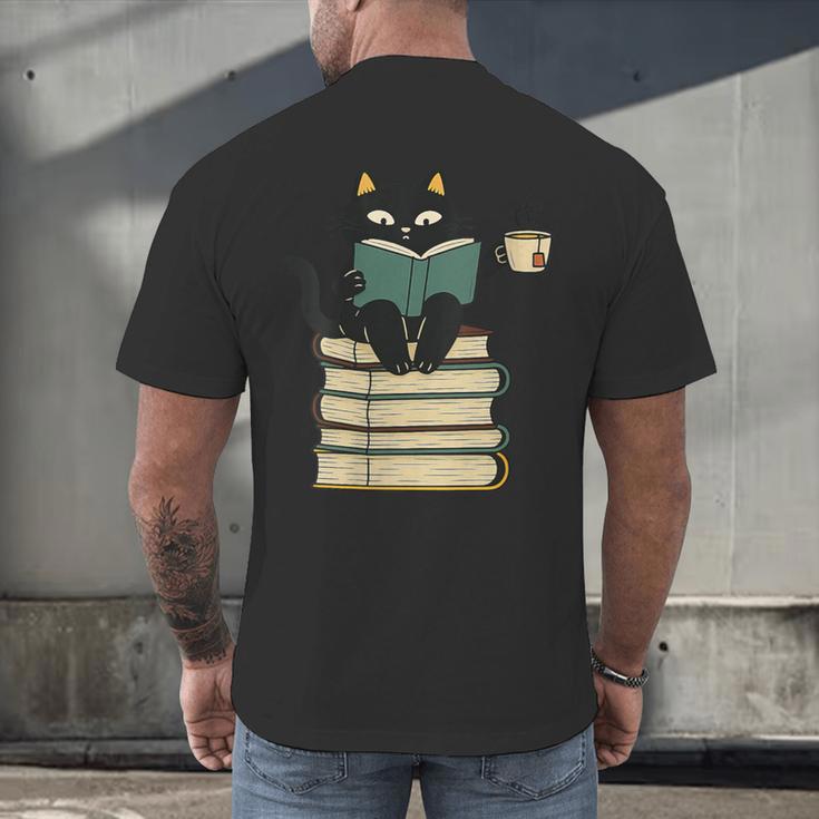 Cat Reading Book Men's Back Print T-Shirt