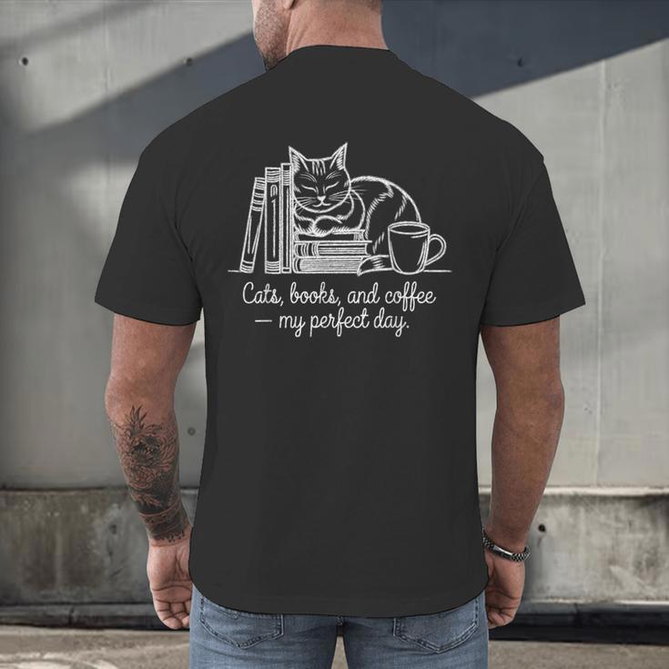 Cats Books And Coffee – My Perfect Day Cat Lover Men's Back Print T-Shirt