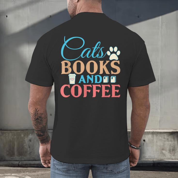 Cats Books And Coffee Men's Back Print T-Shirt