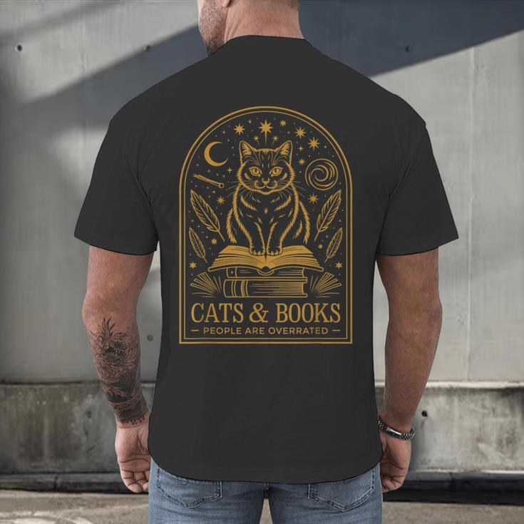Cats And Books Because People Are Overrated Men's Back Print T-Shirt