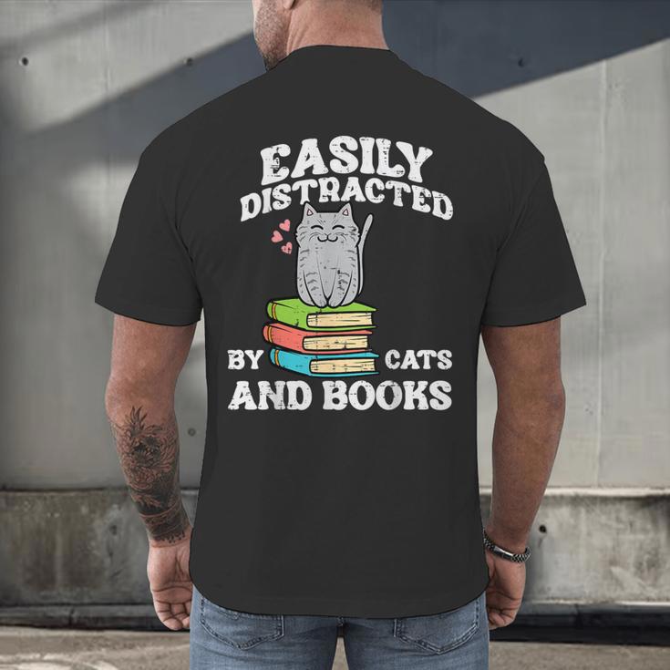 Cats And Books Read Reading Librarian Book Across America Men's Back Print T-Shirt