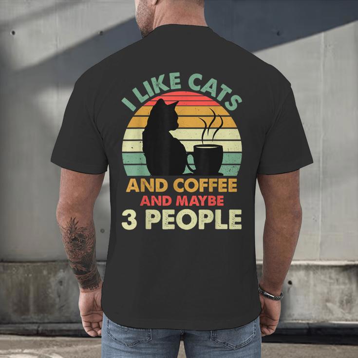 Cats Coffee & 3 People Tee Cute Font Introvert Humor Men's Back Print T-Shirt Cats Coffee & 3 People Tee Cute Font Introvert Humor Men's Back Print T-Shirt