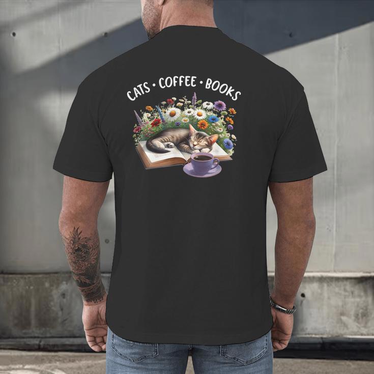 Cats Coffee Books Men's Back Print T-Shirt