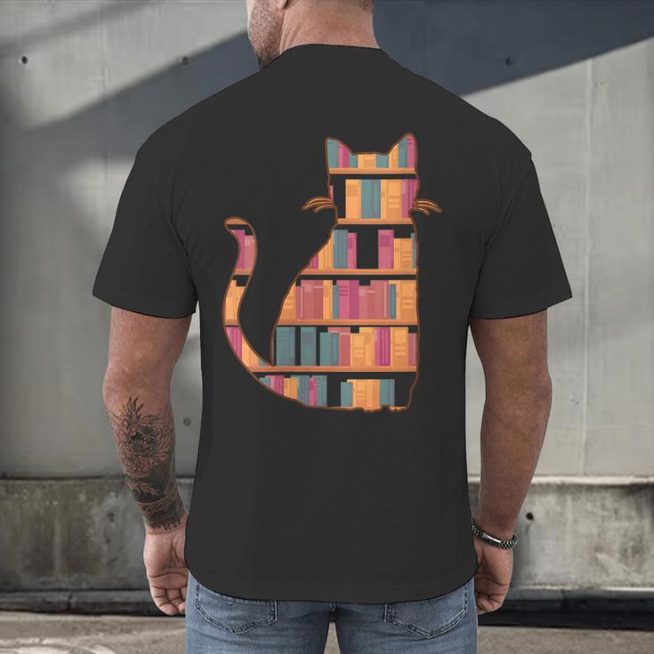 Cats Reading Books Librarian Library Readers Men's Back Print T-Shirt