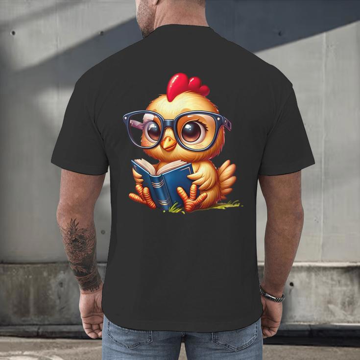 Chicken Reading a Book Farm Animal Chick Men's Back Print T-Shirt