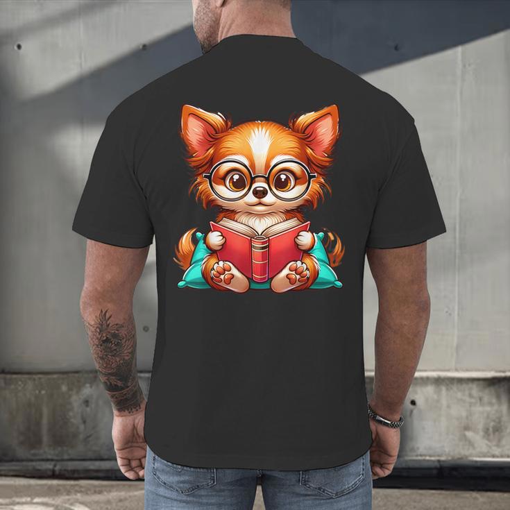 Chihuahua Reading a Book Dog Men's Back Print T-Shirt Chihuahua Reading a Book Dog Men's Back Print T-Shirt