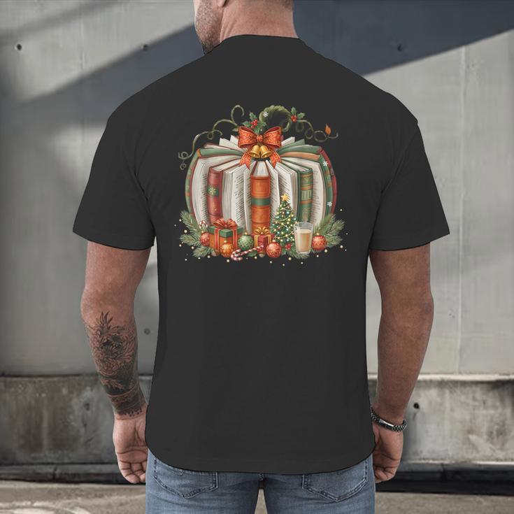 Christmas Book Pumpkin Reading Holiday Lovers Teacher Men's Back Print T-Shirt
