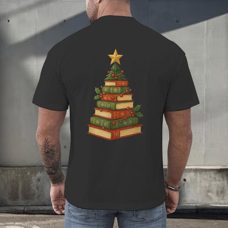 Christmas Book Tree Bookshelf Holiday For Readers Librarians Men's Back Print T-Shirt