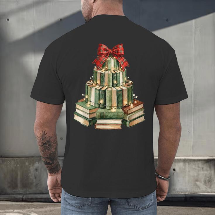Christmas Book Tree Coquette Bow Xmas Reading Librarian Girl Men's Back Print T-Shirt