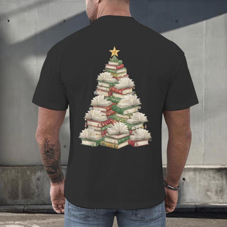 Christmas Book Tree Teacher Book Lover Xmas Librarian Men's Back Print T-Shirt Christmas Book Tree Teacher Book Lover Xmas Librarian Men's Back Print T-Shirt