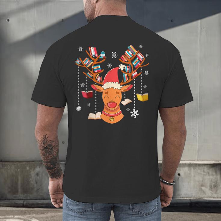Christmas Librarian Reindeer Xmas Book Teachers Love Reading Men's Back Print T-Shirt