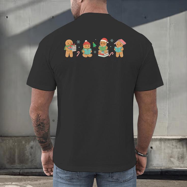 Christmas Library Gingerbread Man Books Lover Bookish Men's Back Print T-Shirt Christmas Library Gingerbread Man Books Lover Bookish Men's Back Print T-Shirt