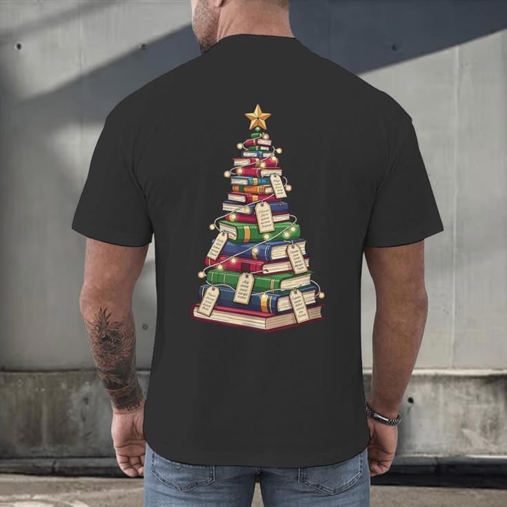 Christmas Tree Of Books For Readers And Librarians Men's Back Print T-Shirt Christmas Tree Of Books For Readers And Librarians Men's Back Print T-Shirt