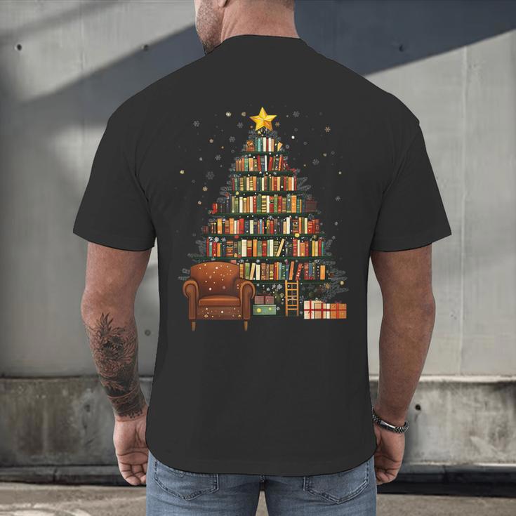 Christmas Tree Bookshelf Book Lover Library Men's Back Print T-Shirt