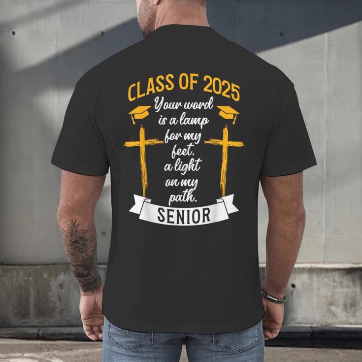 Class Of 2025 Senior Graduation Cross Quote Faith In God Men's Back Print T-Shirt